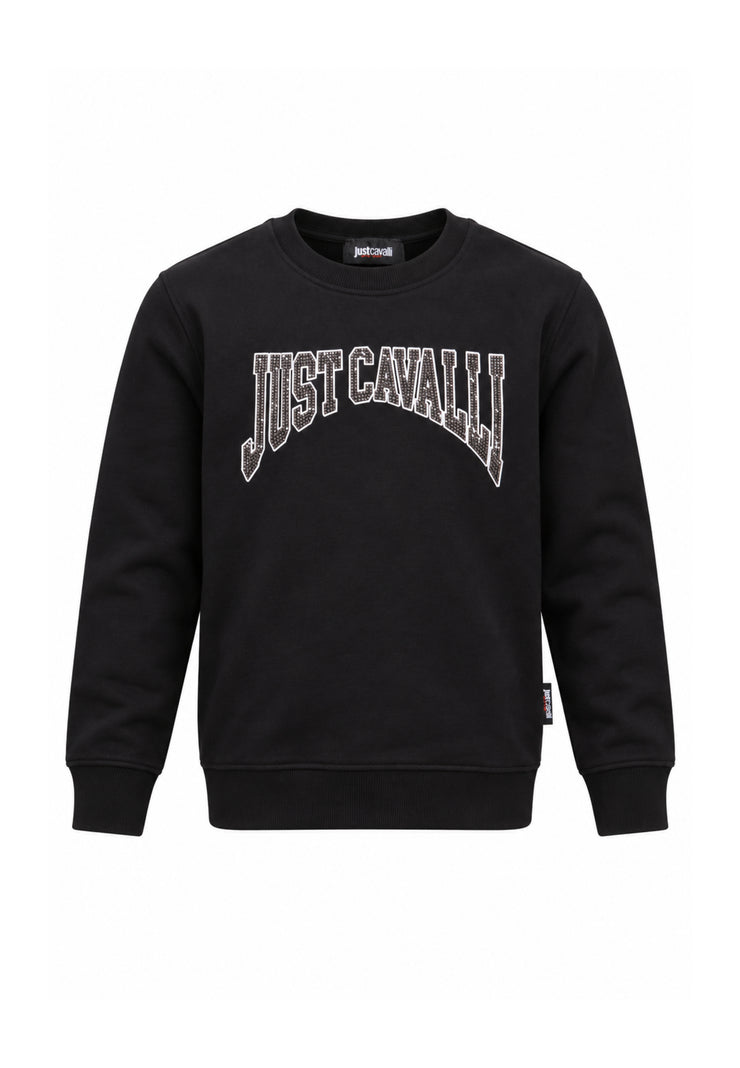 JUST CAVALLI FELPA NERA CON LOGO STILE COLLEGE Bambini e ragazzi JBA26157FE.NE_