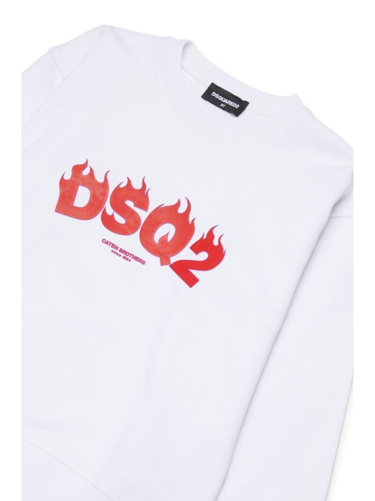 Dsquared felpa kids/junior girocollo con logo in cotone bianco Bambino