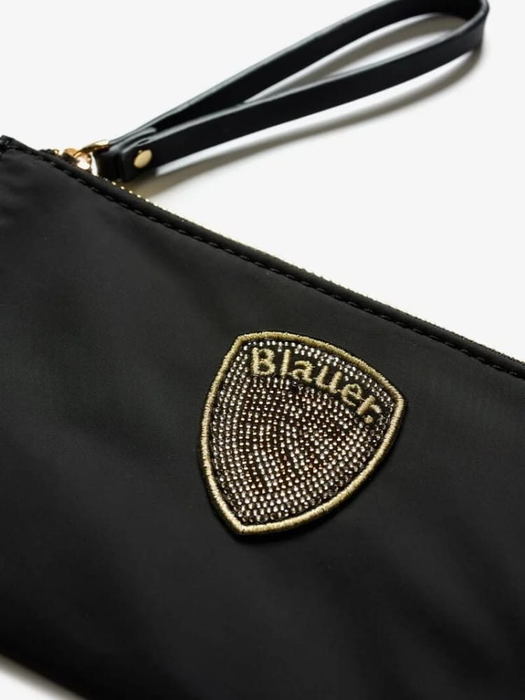 Blauer pochette donna in tessuto tecnico zoe01 nero con logo strass