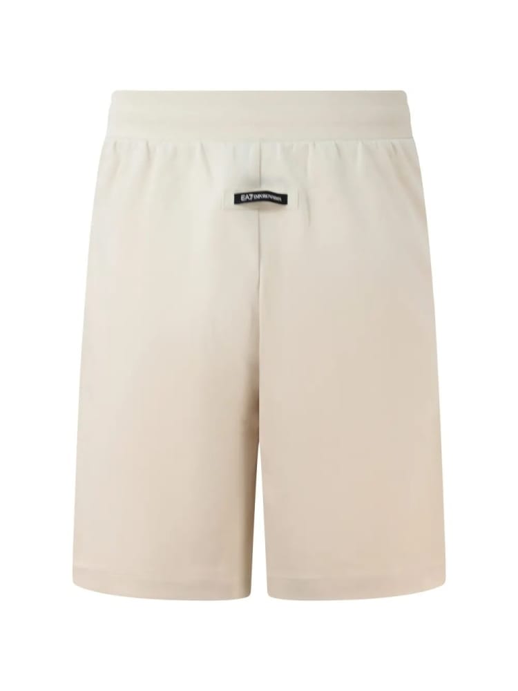 Emporio Armani bermuda logo series in interlok di misto cotone beige chiaro con logo