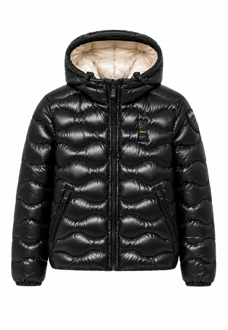Blauer Bryant piumino nero lucido bambino fronte