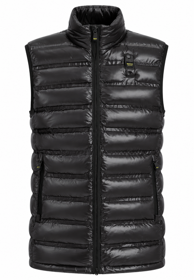 Blauer Gilet Imbottito Nero Lucido Bambino con Collo Alto