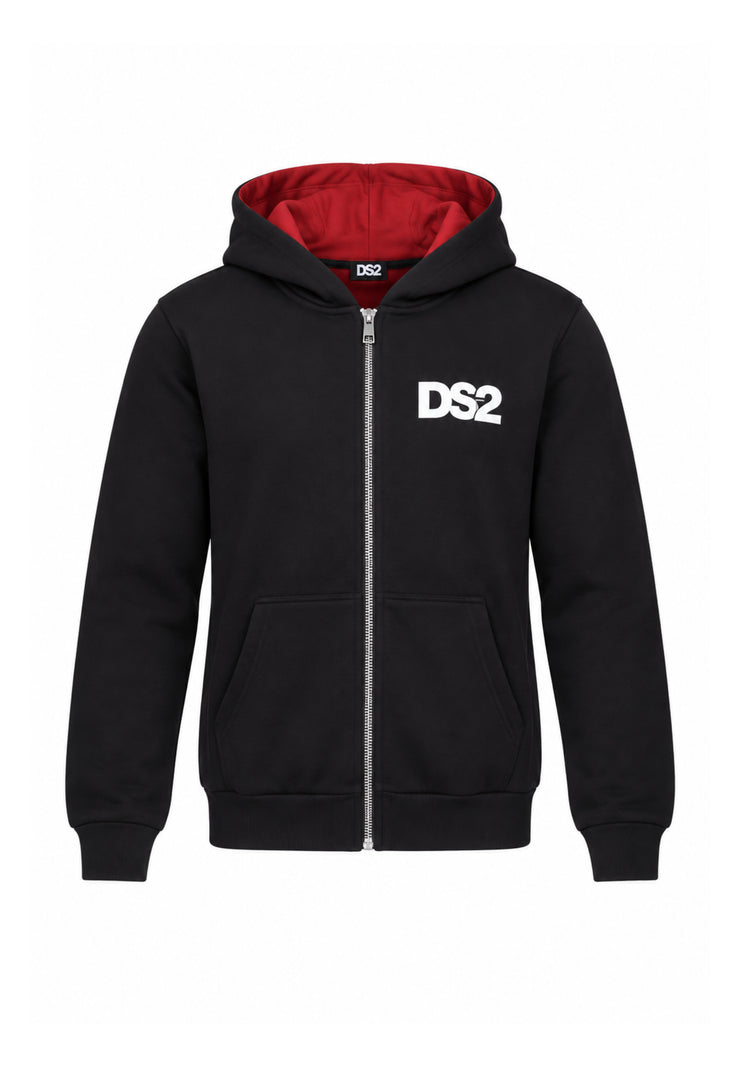 DS2 FELPA NERO CON ZIP E MAXI LOGO ROSSO RETRO Bambini e ragazzi F62K265.NE_