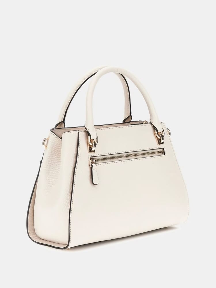 Guess borsa avorio donna a mano con tracolla in ecopelle logo in metallo sul davanti