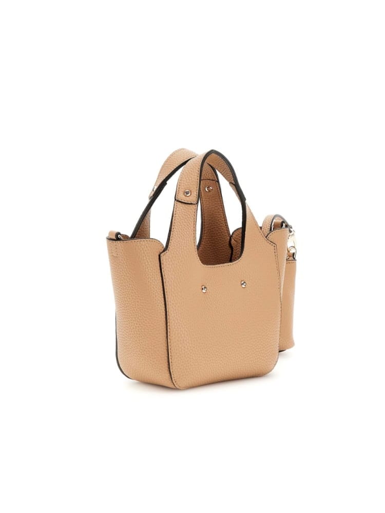 Guess borsa beige donna in ecopelle a mano mini pochette logo in metallo sul davanti