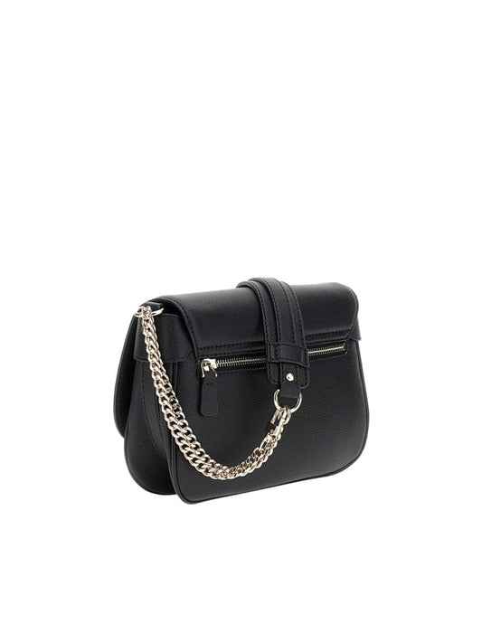 Guess borsa nera donna con tracolla chiusura patta log in metallo