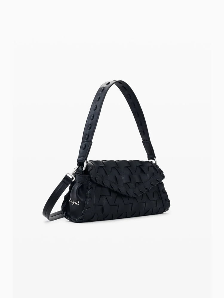 Desigual borsa a mano con tracolla argon in ecopelle nera intrecciata