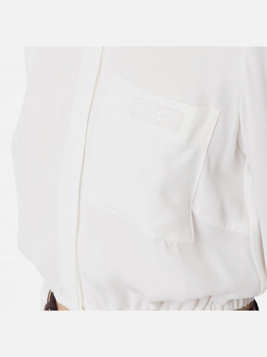 Elisabetta Franchi camicia bianca donna in misto viscosa crop mini logo sul petto