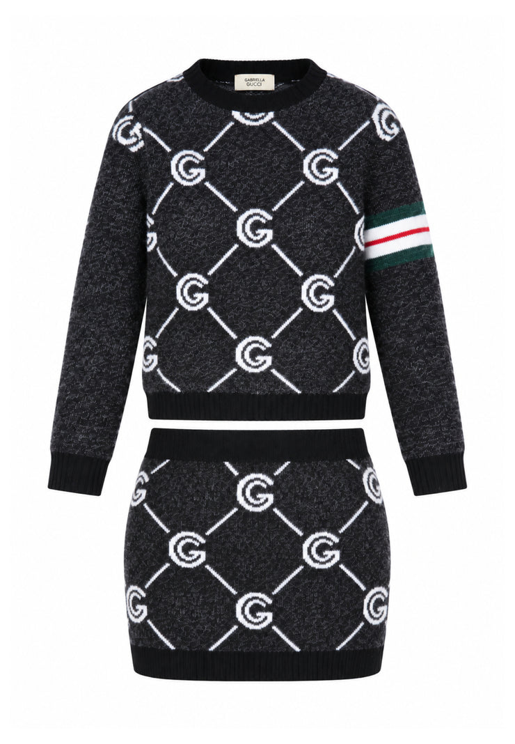 Gabriella Gucci COMPLETO NERO IN MAGLIA CON MAGLIONE E GONNA LOGATI Bambine e ragazze GK300+GK301.NE_