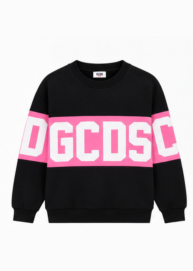 GCDS Felpa Nera e Rosa Bambina Maxi Logo Girocollo AI26Z0GJQE584F004