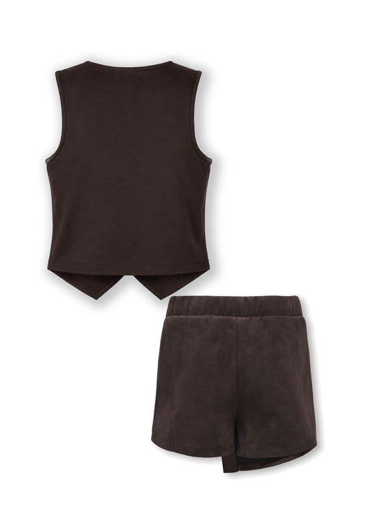 ONLY KIDS Completo marrone Gilet e Gonna Pantaloncino effetto Camoscio Bambine e ragazze 15380024+15380023.MARRO_