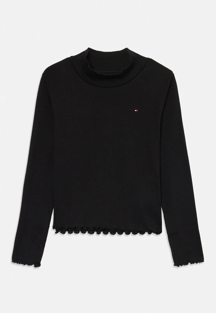 TOMMY HILFIGER MAGLIA NERA A COLLO ALTO CON ORLO ONDULATO Bambine e ragazze KG0KG08802BDS.NE_