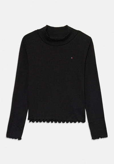 TOMMY HILFIGER MAGLIA NERA A COLLO ALTO CON ORLO ONDULATO Bambine e ragazze KG0KG08802BDS.NE_