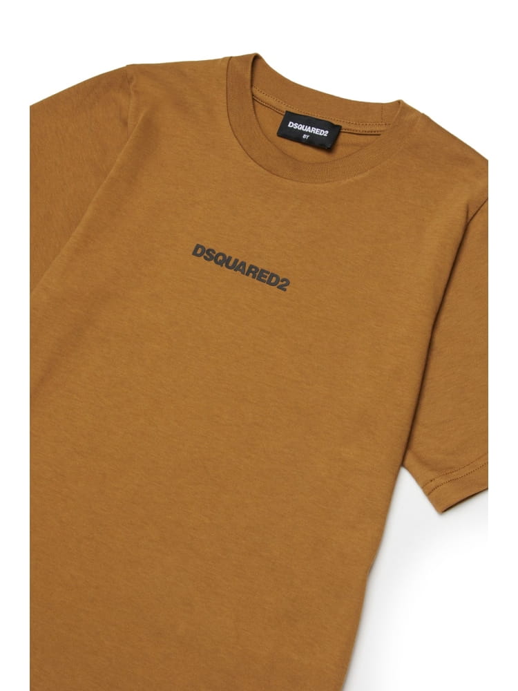 Dsquared t-shirt junior con logo effetto gommato cammello Bambino