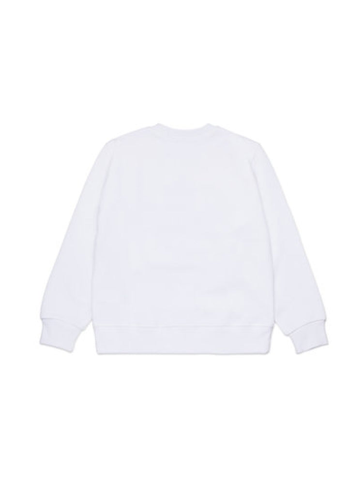 Dsquared2 felpa bianca bambino in cotone girocollo maxi logo a contrasto