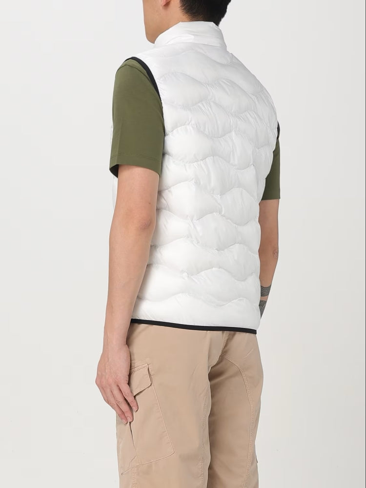 Blauer giubbotto bianco uomo smanicato a onde logo sul petto