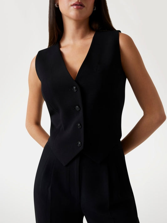 Guess gilet nero donna bottoni con logo tono su tono