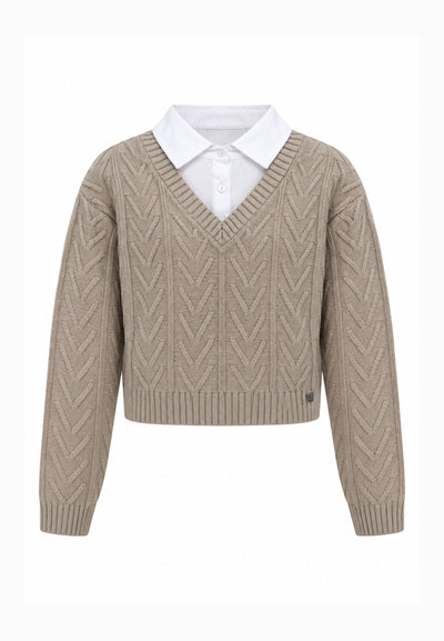 Kocca Junior maglia BEIGE INTRECCIATA CROP CON CAMICIA Bambina e Ragazza welfin.beige_