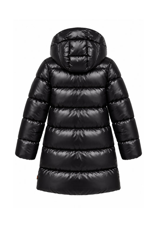 Save the Duck GIUBBOTTO NERO LUNGO LUCIDO CON CAPPUCCIO Bambine e ragazze 05-J45510G.NE_