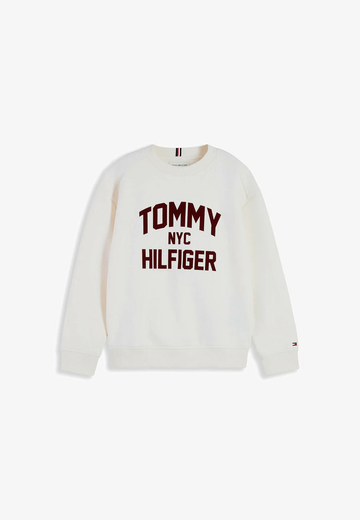 TOMMY HILFIGER FELPA panna a girocollo bambino logo grande KB0KB10631YBH.PANNA_
