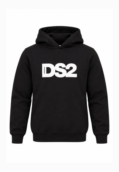 DS2 FELPA NERA CON CAPPUCCIO E LOGO MAXI CENTRALE Bambini e ragazzi F62K282.NE_