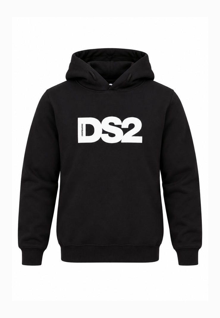 DS2 FELPA NERA CON CAPPUCCIO E LOGO MAXI CENTRALE Bambini e ragazzi F62K282.NE_