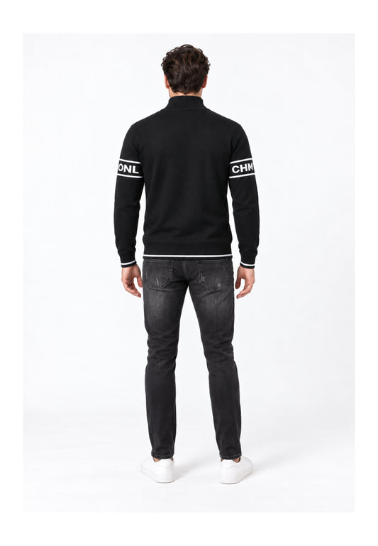 John Richmond LUPETTO NERO CON ZIP E LOGO MANICHE Uomo UMA26039LU.NE_