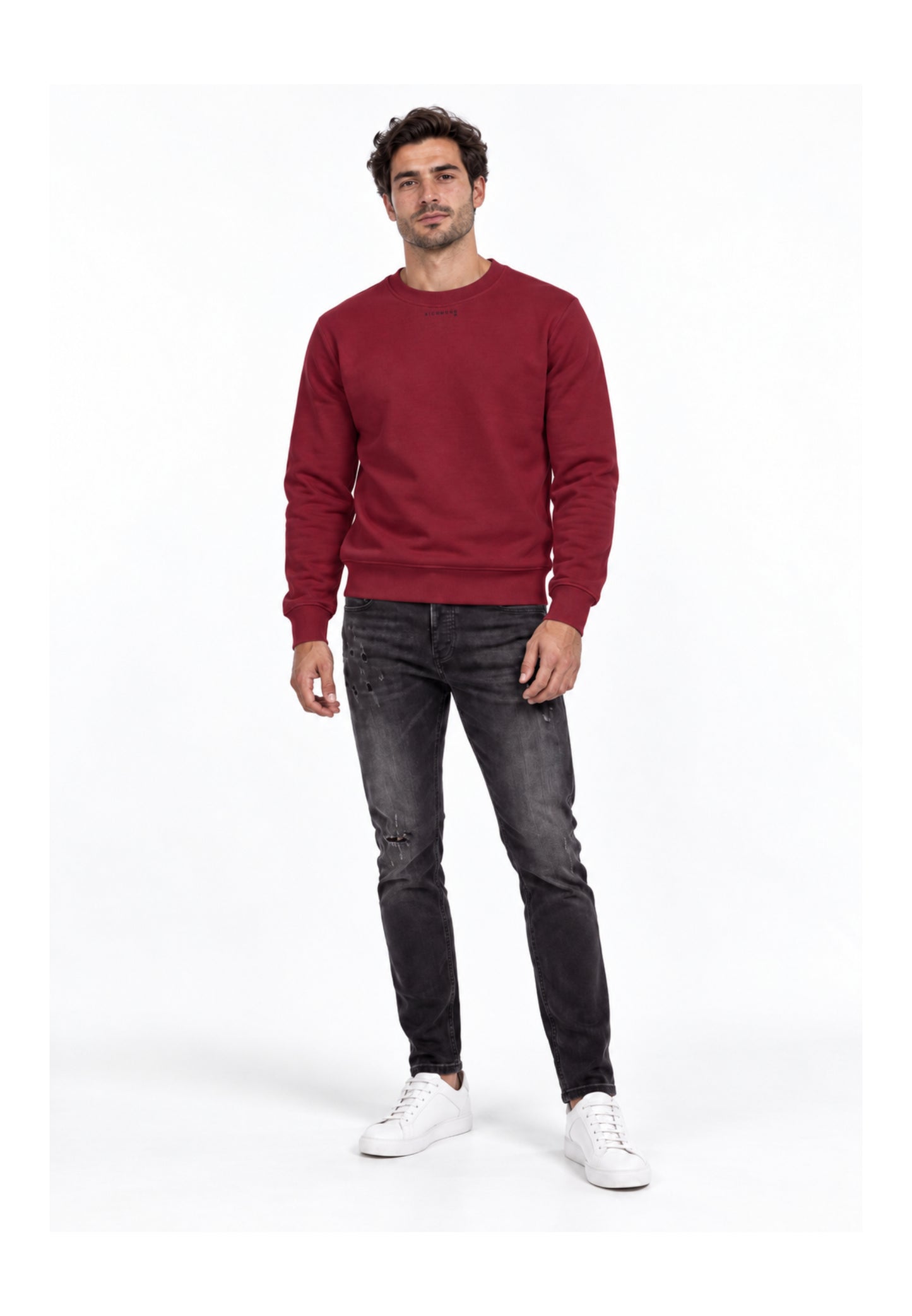 John Richmond FELPA BORDEAUX A GIROCOLLO CON MINI LOGO Uomo UMA26030FE.BORDò_