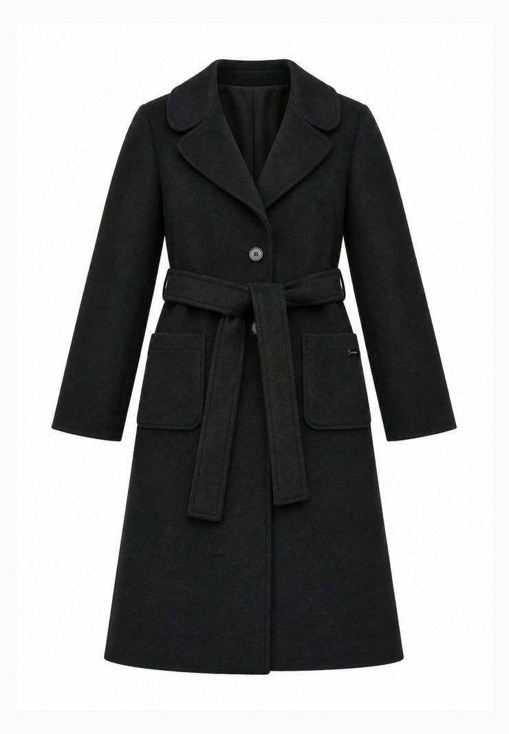 Kocca Junior cappotto nero lungo con bottoni e cintura Bambina e Ragazza welff.nero_