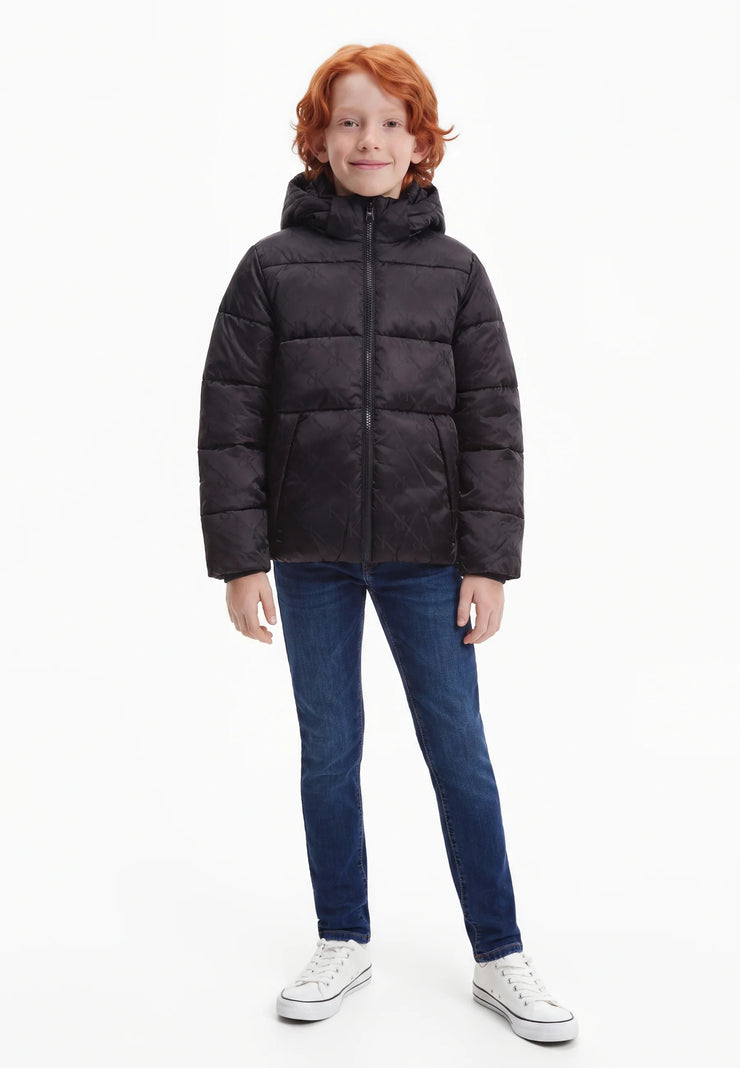CALVIN KLEIN GIUBBOTTO NERO LOGATO CAPPUCCIO REMOVIBILE Bambini e ragazzi LVCKFJM07BBEH.NE_