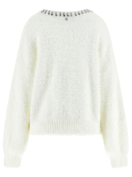 Guess maglia bianca donna in misto viscosa strass sul collo
