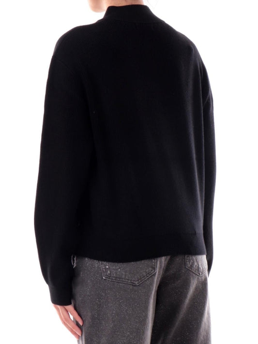 Guess maglia nera donna in misto lana chiusura zip mini logo sul fondo