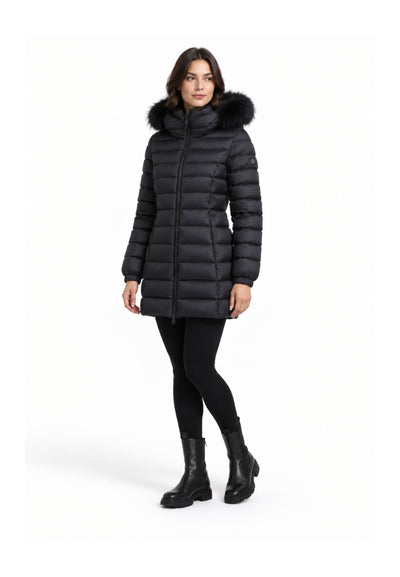REFRIGIWEAR GIUBBOTTO NERO TRAPUNTATO CON CAPPUCCIO E PELLICCIA Donna LONG MEAD FUR JACKET.NE_