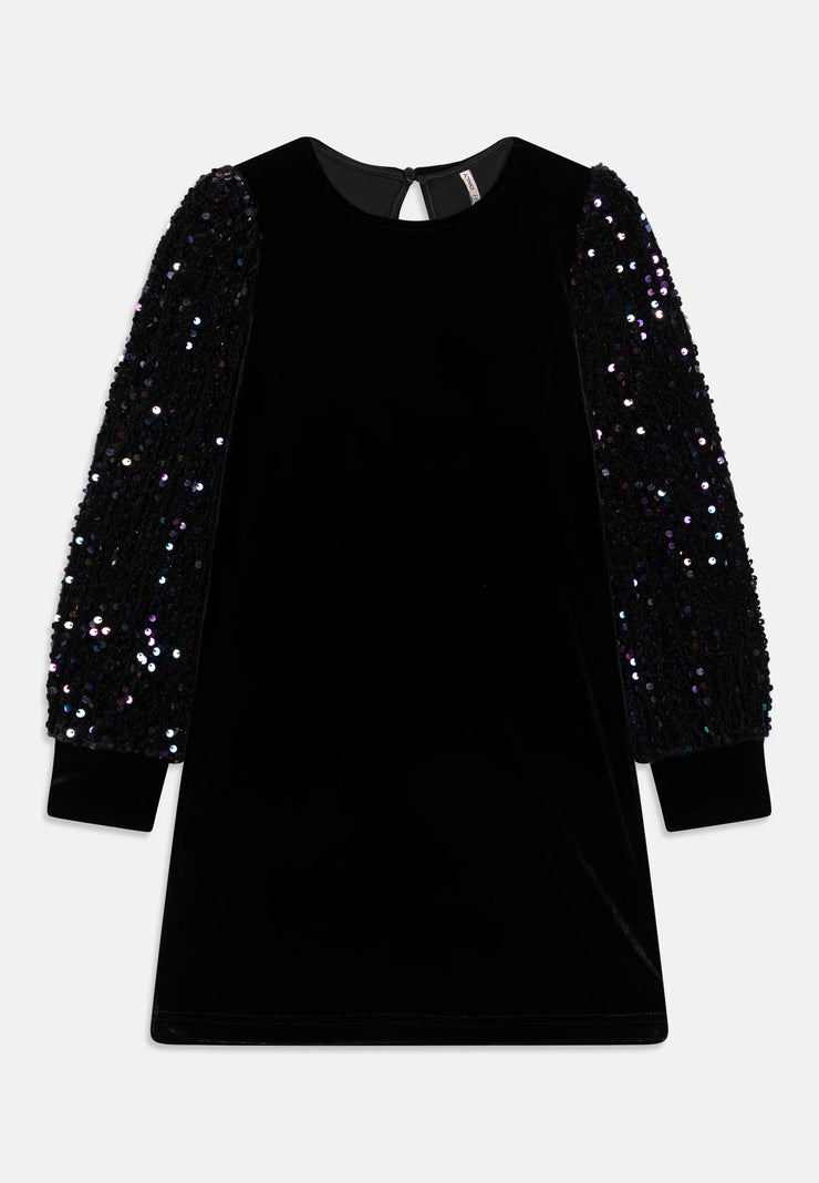 ONLY KIDS VESTITO NERO IN VELLUTO CON MANICHE PAILLETTES Bambine e ragazze 15318180.NE_