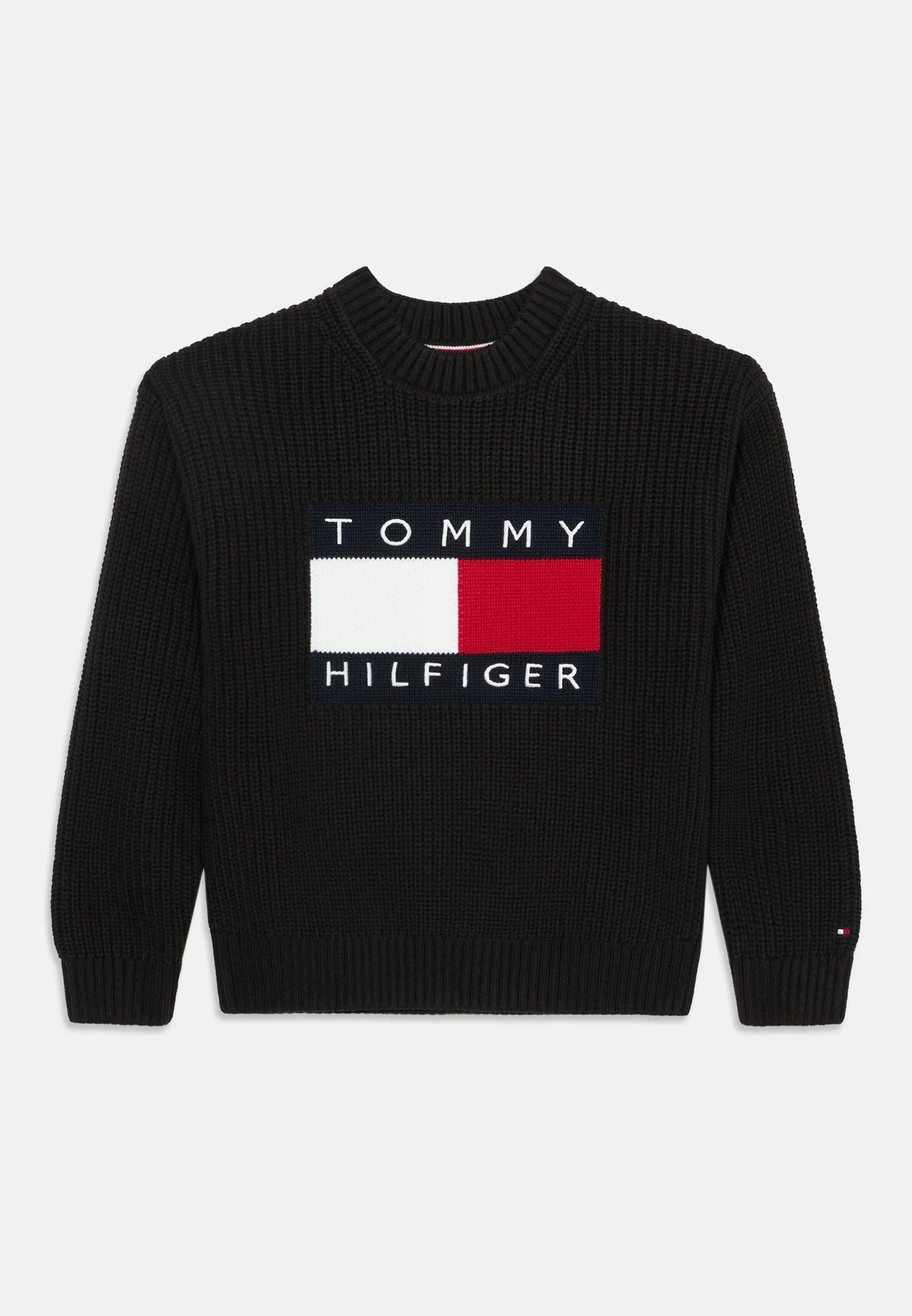 TOMMY HILFIGER Maglia bambino nera con logo bandiera a girocollo Bambini e ragazzi kb0kb10071bds_