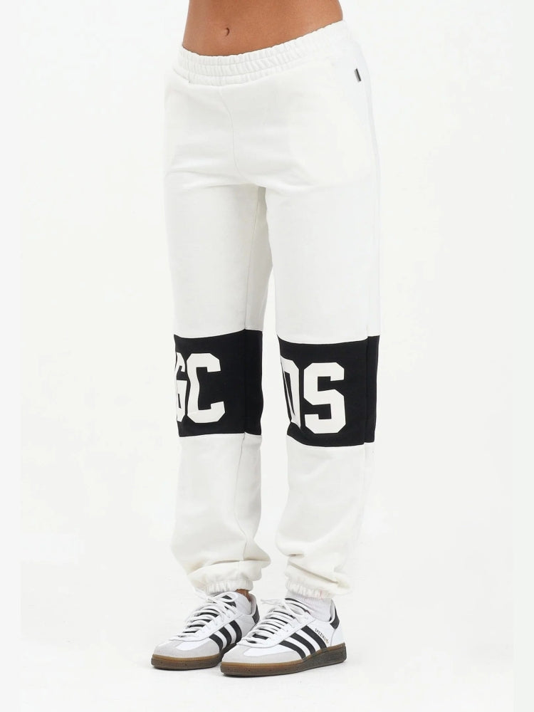Gcds pantalone bianco donna tuta in cotone logo a contrasto