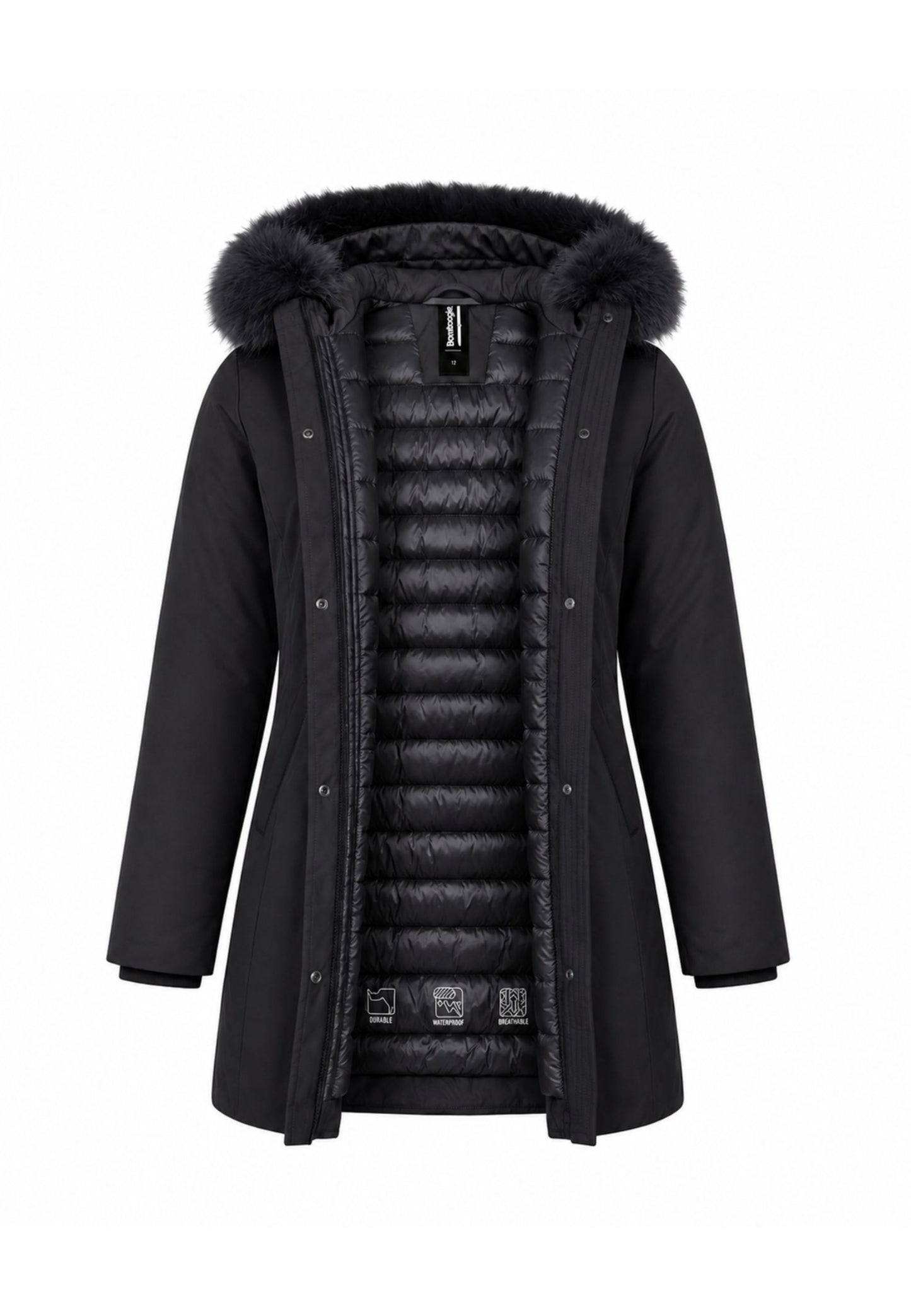 Bomboogie GIUBBOTTO NERO CON CAPPUCCIO E PELLICCIA VERA Bambine e ragazze CG 583V T ACR 6.NE_