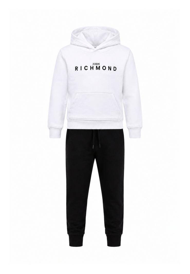 John Richmond Tuta Completa BIANCA con cappuccio E LOGO GOMMATO A CONTRASTO Bambini e ragazzi rba26007cf.bia_