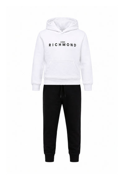John Richmond Tuta Completa BIANCA con cappuccio E LOGO GOMMATO A CONTRASTO Bambini e ragazzi rba26007cf.bia_