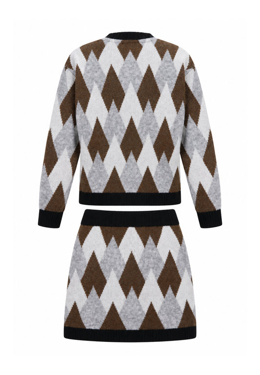 Gabriella Gucci COMPLETO MARRONE A QUADRI IN MAGLIA CON ORSETTO PATCH Bambine e ragazze GK311+GK312.MARRO_
