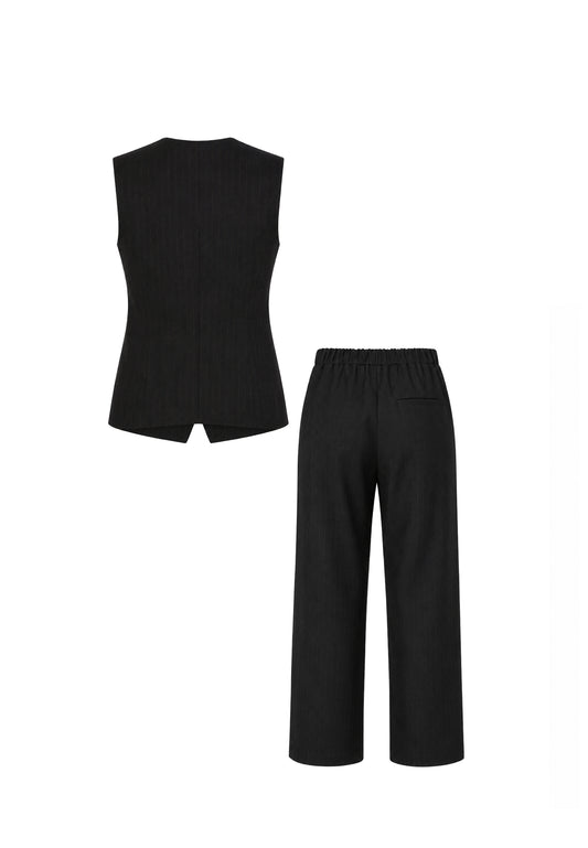 MON SAURIRE completo nero con gilet e pantalone gessati Bambine e ragazze m1433j+m1441j.ne_