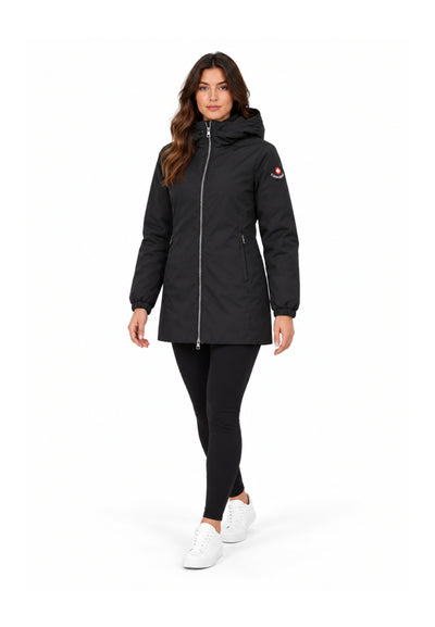Canadiens Giubbotto nero imbottito lunghezza coscia con cappuccio Donna shari long/w.ne
