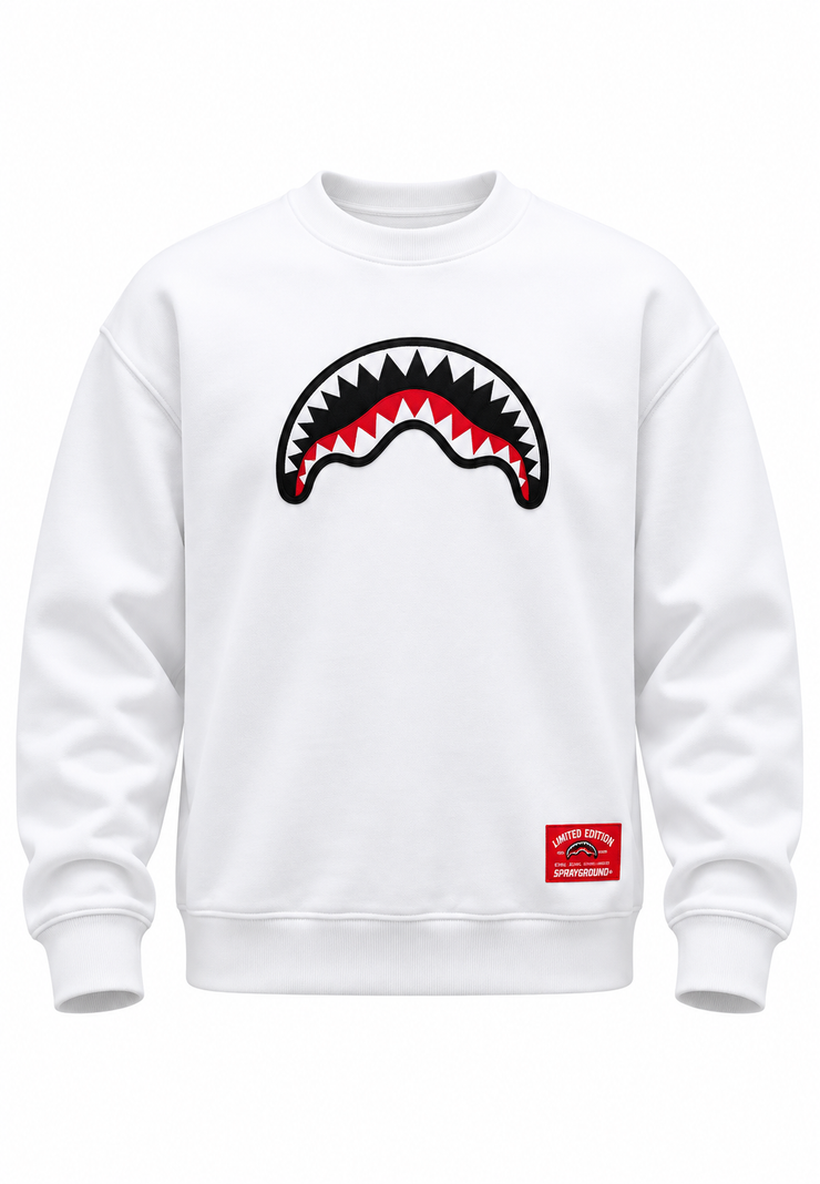 Sprayground felpa bianca bambino Shark Mouth fronte ghost mannequin