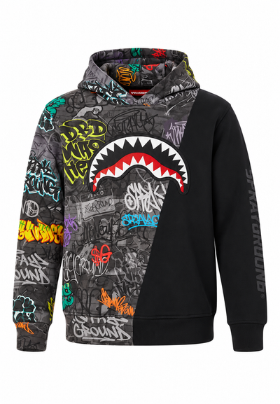 Sprayground Felpa Nera e Grigia Graffiti Shark Mouth Bambino