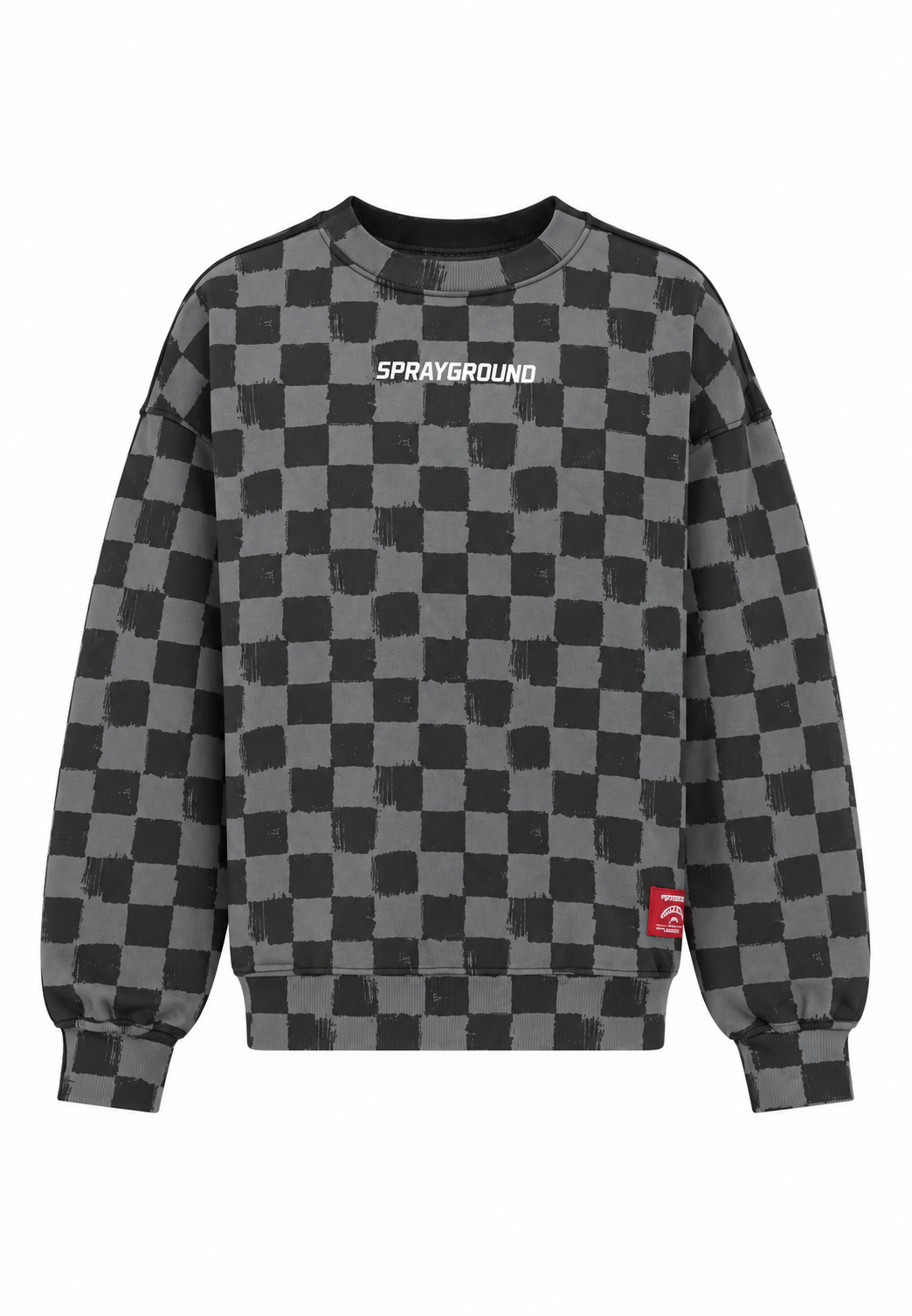 Sprayground felpa checkerboard grigia nera bambino vista retro ghost mannequin
