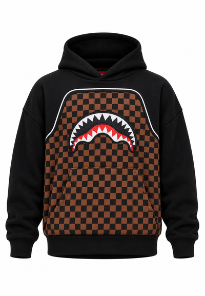 Sprayground Felpa Nera e Marrone a Scacchi con Cappuccio Bambino