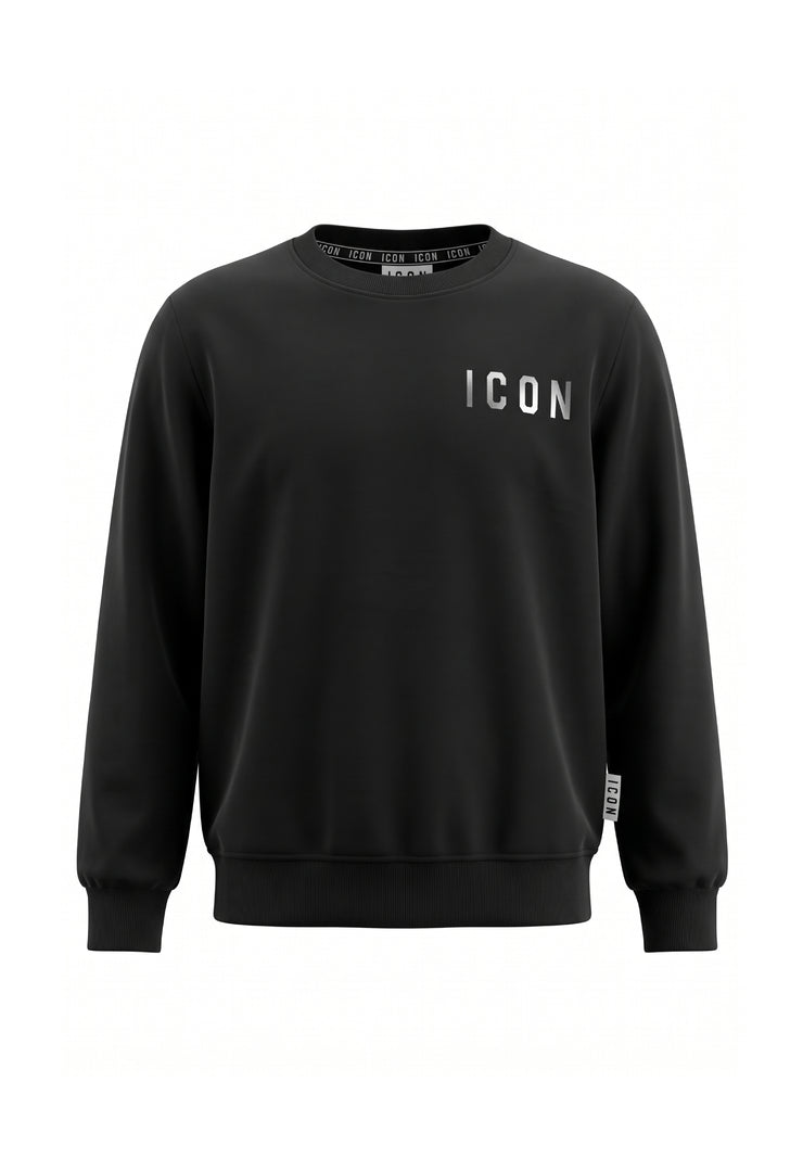 ICON FELPA NERA A GIROCOLLO CON LOGO TONO SU TONO Bambini e ragazzi ibsw001531.nero/nero_