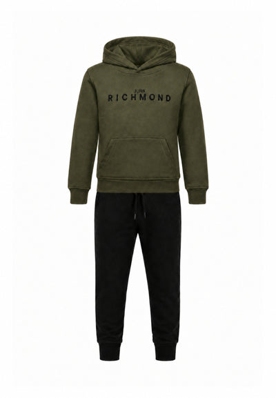 John Richmond Tuta Completa verde militare con cappuccio e logo gommato Bambini e ragazzi rba26007cf.ver_