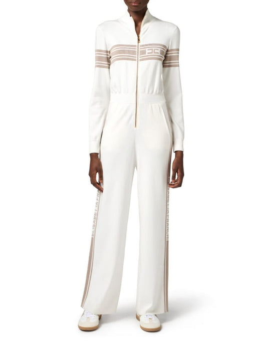 Elisabetta Franchi tuta avorio donna in misto viscosa maxi logo sul davanti