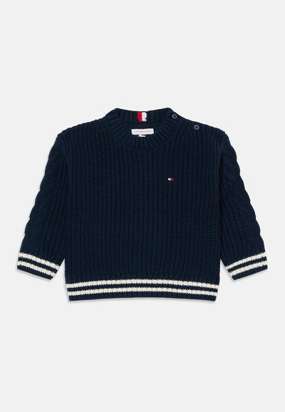 TOMMY HILFIGER MAGLIA blu a girocollo bambino e neonato con banda bianca Bambini e ragazzi KB0KB10629C1G.BLU_